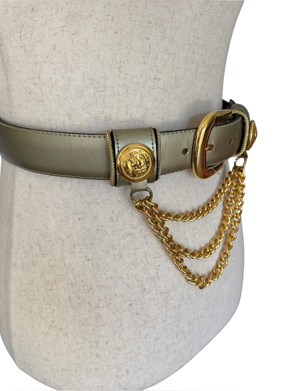 Vintage 80s Avignon Gold Chain Leather Belt Waist Accent NWT Small